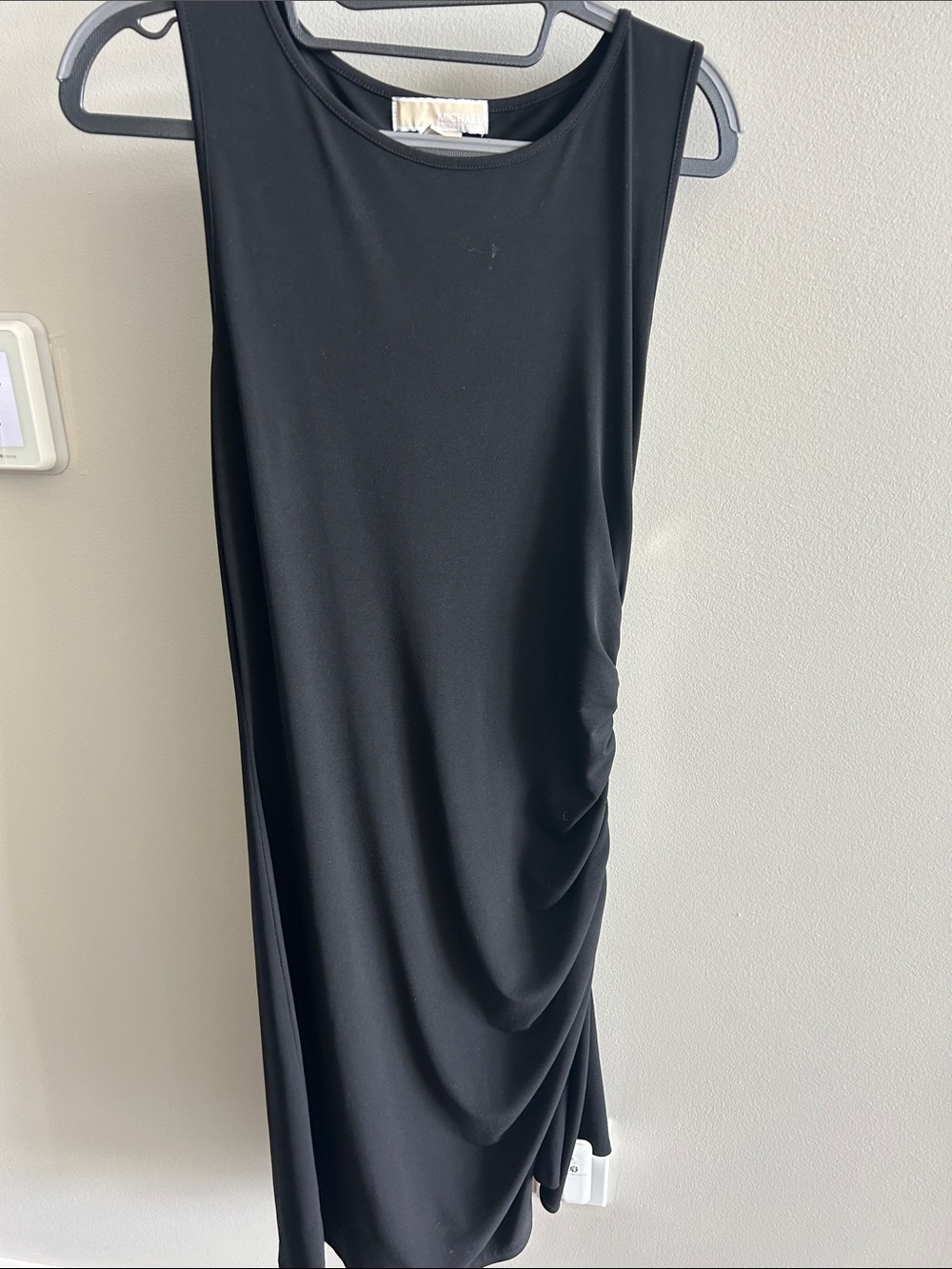 Michael Kors Black Sleeveless Ruched Midi Dress